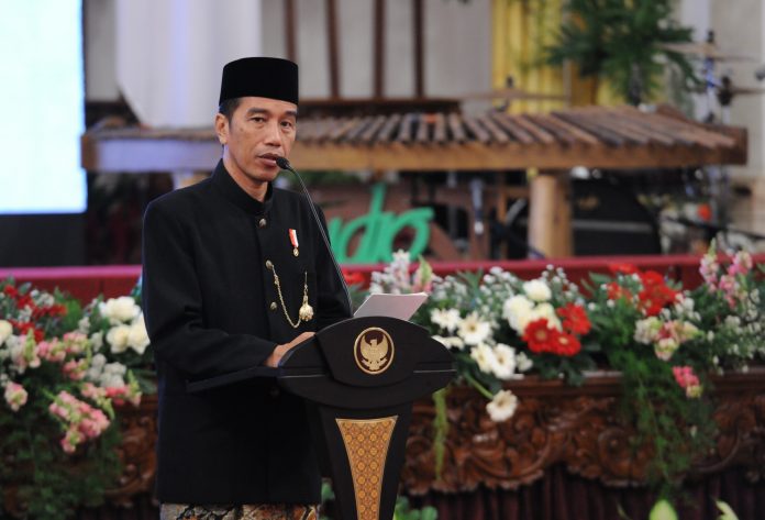 Presiden Jokowi saat memberikan sambutan dalam satu acara.