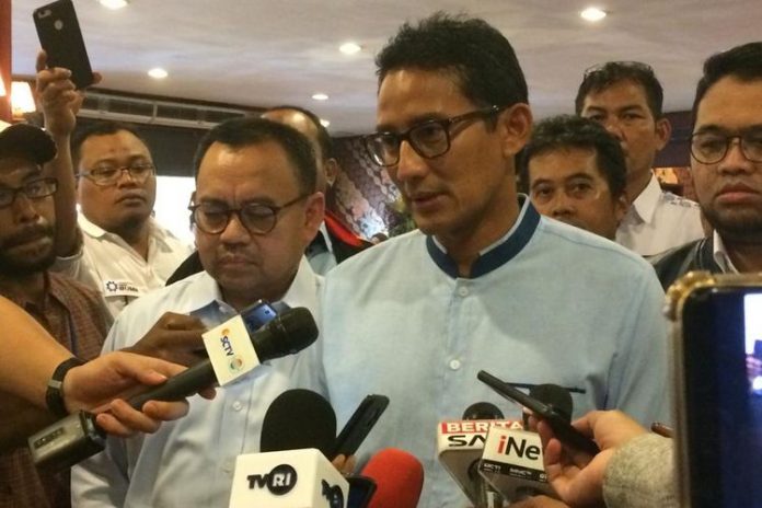 Direktur materi dan debat Badan Pemenangan Nasional (BPN), Sudirman Said dan Sandiaga Uno.