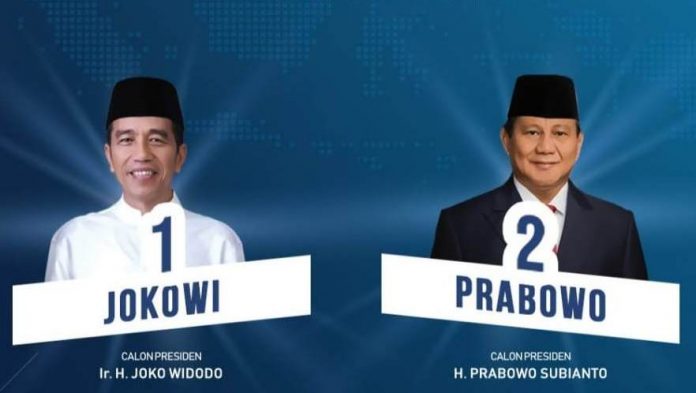 Calon presiden nomor urut 01 Joko Widodo versus Calon presiden nomor urut 02 Prabowo Subianto.