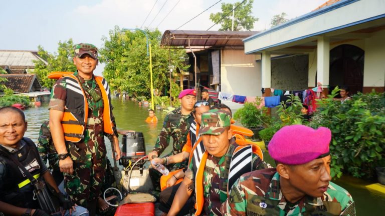 Danrem 084/Bhaskara Jaya Bersama Dandim 0817/Gresik Tinjau Langsung Lokasi Banjir Di Gresik   