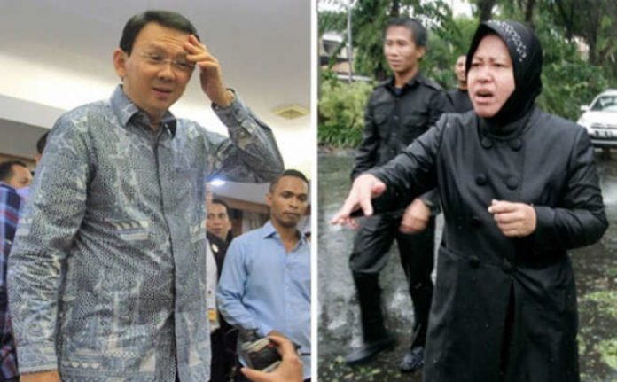 Basuki Tjahaja Purnama (Ahok) dan Wali Kota Surabaya Tri Rismaharini.