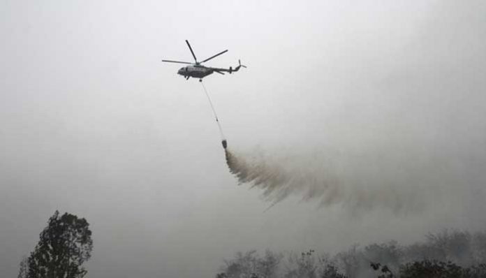 Heli dan Pesawat Dikerahkan Cegah Karhutla di Riau.