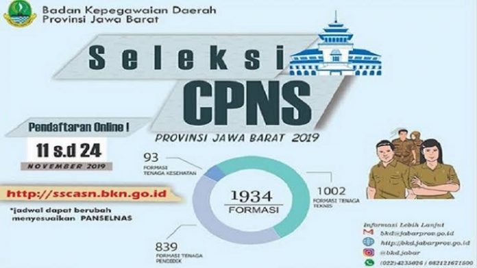 Pemprov Jabar Buka Pendaftaran CPNS 2019 untuk 1.934 Formasi.