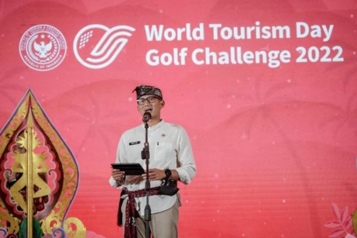 Menparekraf Sandiaga Salahuddin Uno saat menghadiri Perayaan Hari Pariwisata Dunia atau World Tourism Day 2022 digelar di The Nusa Dua, Kecamatan Kuta Selatan, Kabupaten Badung, Bali (27/09/22)