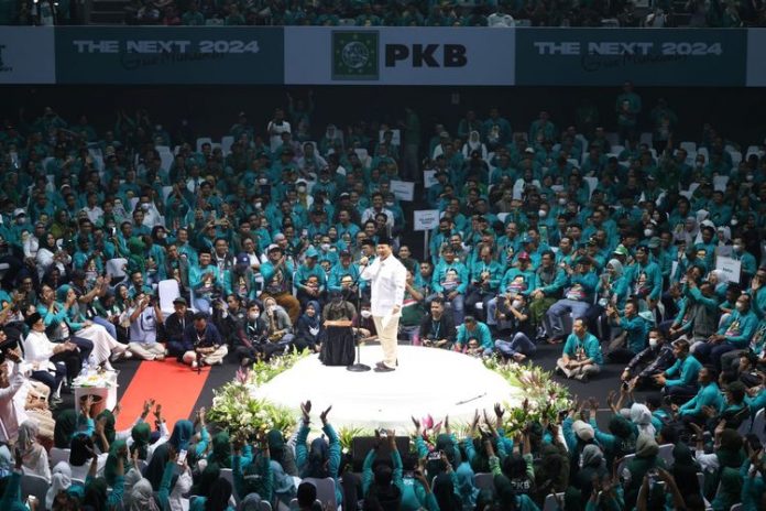 Ketua Umum PKB Muhaimin Iskandar menyampaikan pidato pada acara PKB Road To Election 2024 di Tennis Indoor Senayan, Jakarta. (30/10/22)