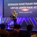 Presiden Joko Widodo saat meluncurkan Gerakan Kemitraan Inklusif untuk UMKM Naik Kelas di Gedung SMESCO, Jakarta (03/10/22) (Foto: Muchlis Jr – Biro Pers Sekretariat Presiden)