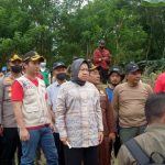Menteri Sosial Tri Rismaharini saat melakukan pengecekan titik-titik bencana banjir bandang di Desa Tawing, Kecamatan Munjungan, Trenggalek (06/11/2022)