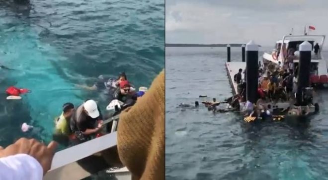 Jembatan patah di pelabuhan Nusa Penida