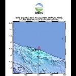 Peta gempa bumi berkekuatan magnitudo 5,2 di wilayah pantai utara Jayapura, Papua pukul 19.55 WIB (3/1/2022).