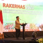 Menteri Pertanian Syahrul Yasin Limpo (Mentan SYL) saat Rapat Kerja Nasional (Rakernas) Pembangunan Pertanian 2023 di Hotel Bidakara Jakarta (25/1/2023).