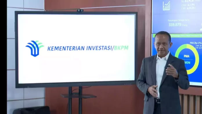 Menteri Investasi/Kepala Badan Koordinasi Penanaman Modal (BKPM) Bahlil Lahadalia dalam Konferensi Pers Realisasi Investasi Triwulan IV Tahun 2022 di Kantor Kementerian Investasi/BKPM, Jakarta (24/01/2023).