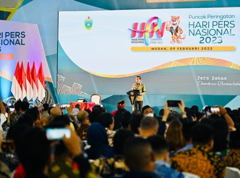 Presiden Joko Widodo saat menghadiri Puncak Peringatan Hari Pers Nasional Tahun 2023 di Gedung Serbaguna Pemerintah Provinsi Sumatra Utara, Kabupaten Deli Serdang (9/2/2023) (Foto: Laily Rachev - Biro Pers Sekretariat Presiden)