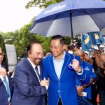 Ketua Umum Partai Nasional Demokrat (NasDem), Surya Paloh, bersilaturahmi ke kantor DPP Partai Demokrat (22/2/2023).