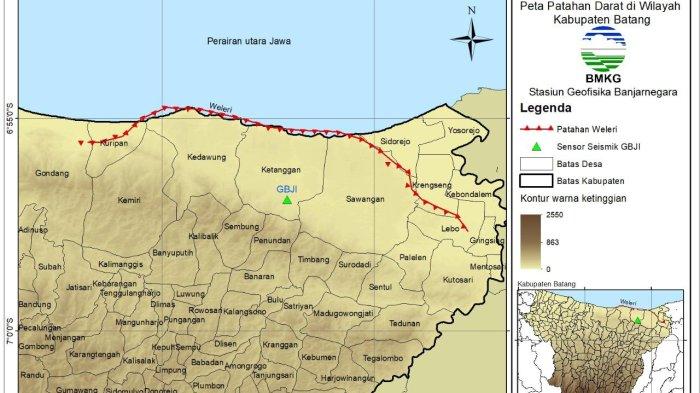Peta Sesar Kendeng Patahan Weleri yang melintasi 8 Desa di Kabupaten Batang, Jawa Tengah.