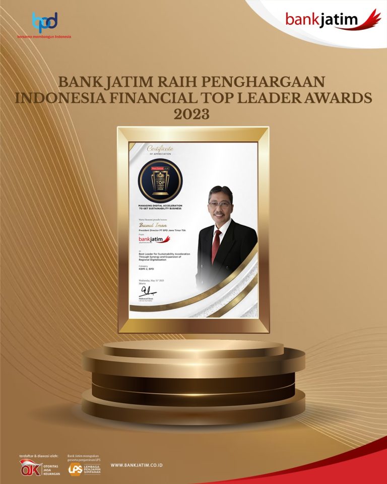 Bank Jatim Raih Penghargaan dalam Ajang Indonesia Financial Top Leader Awards 2023