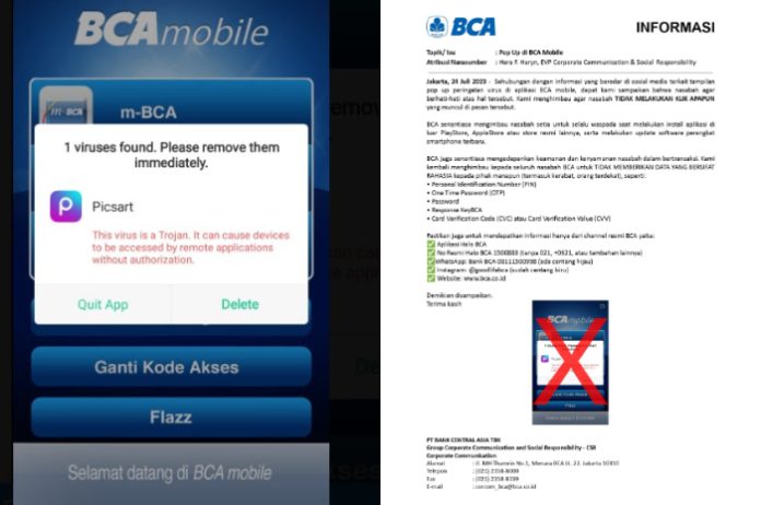 Heboh Muncul Peringatan Virus di BCA Mobile