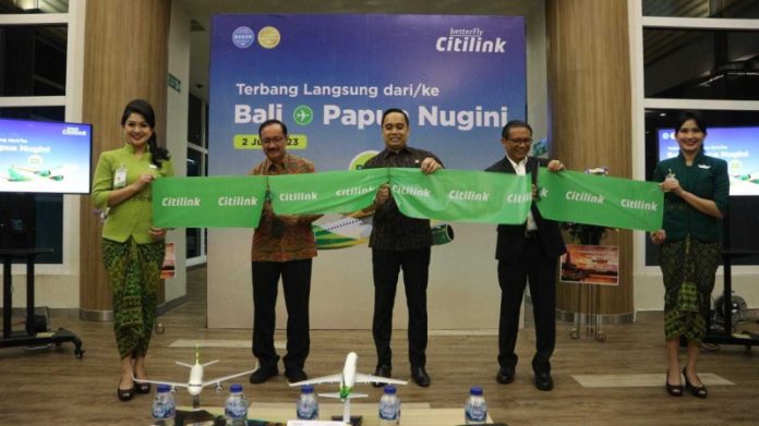 Wakil Ketua BKSAP DPR RI, Putu Supadma Rudana bersama Direktur Utama PT. Citilink Indonesia Dewa Kadek Rai, meresmikan rute baru Bali ke Papua Nugini.