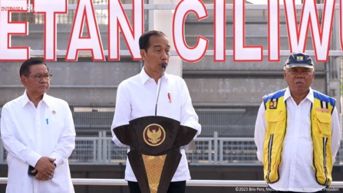 Presiden Joko Widodo (Jokowi) resmikan Sodetan Ciliwung di Inlet Sodetan Ciliwung, Jatinegara, Jakarta Timur (31/7/2023).