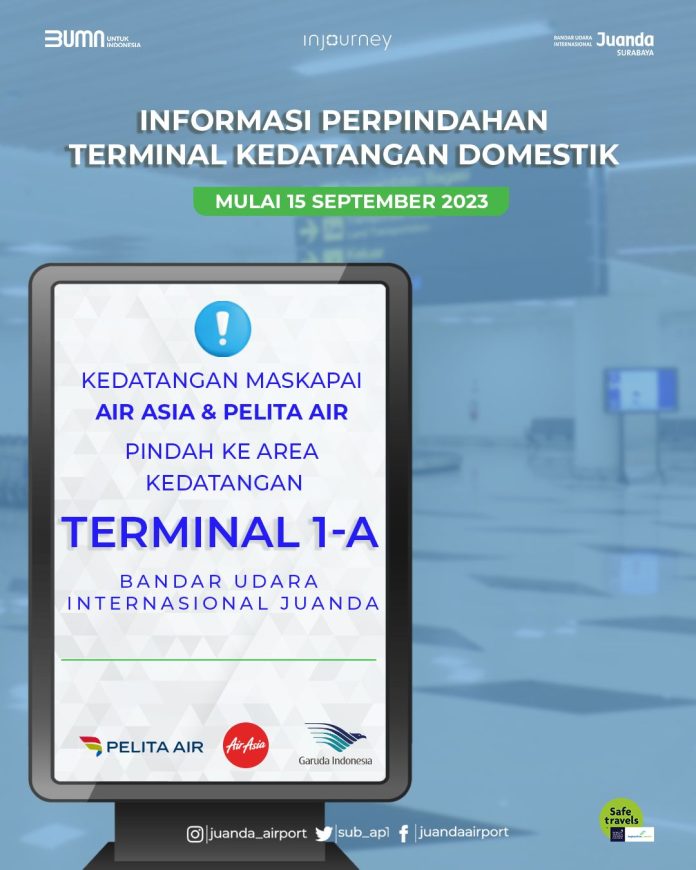 Penerbangan Kedatangan Domestik Pelita Air dan Airasia Dipindahkan Ke Terminal 1A