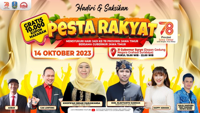 Semarakkan Hari Jadi Provinsi Jatim Ke-78, Gubernur Khofifah dan Wagub Emil Gelar Pesta Rakyat