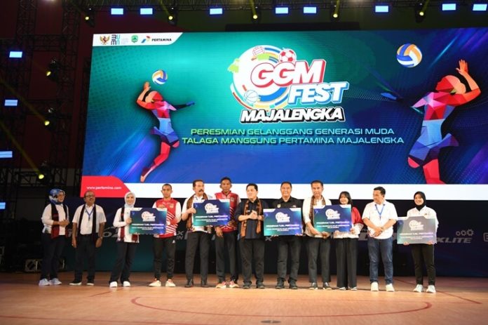 Pj Gubernur Jabar Bey Machmudin menghadiri peresmian Gelanggang Generasi Muda (GGM) Pertamina Talaga Manggung di Kabupaten Majalengka, Jumat (8/3/2024). 