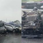 Kecelakaan Beruntun di Tol Cipularang, Puluhan Mobil Bertumpuk Rusak Parah.