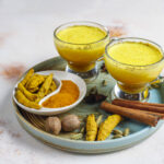 Traditional indian drink turmeric golden milk .