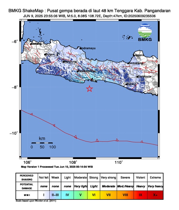 Gempa M 5,0 Guncang Pangandaran, Terasa sampai Cilacap dan Kebumen