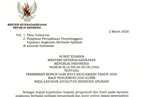 Berikut SE Menaker tentang Pemberian Bonus Hari Raya